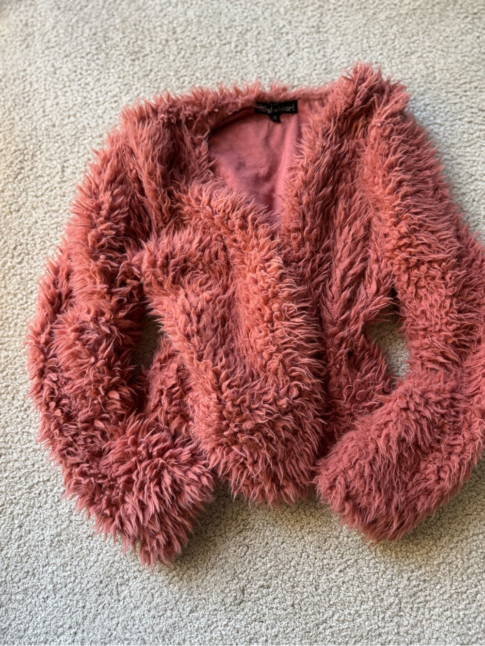 Derek Heart Plush Teddy Jacket in Dusty Rose y2k soft